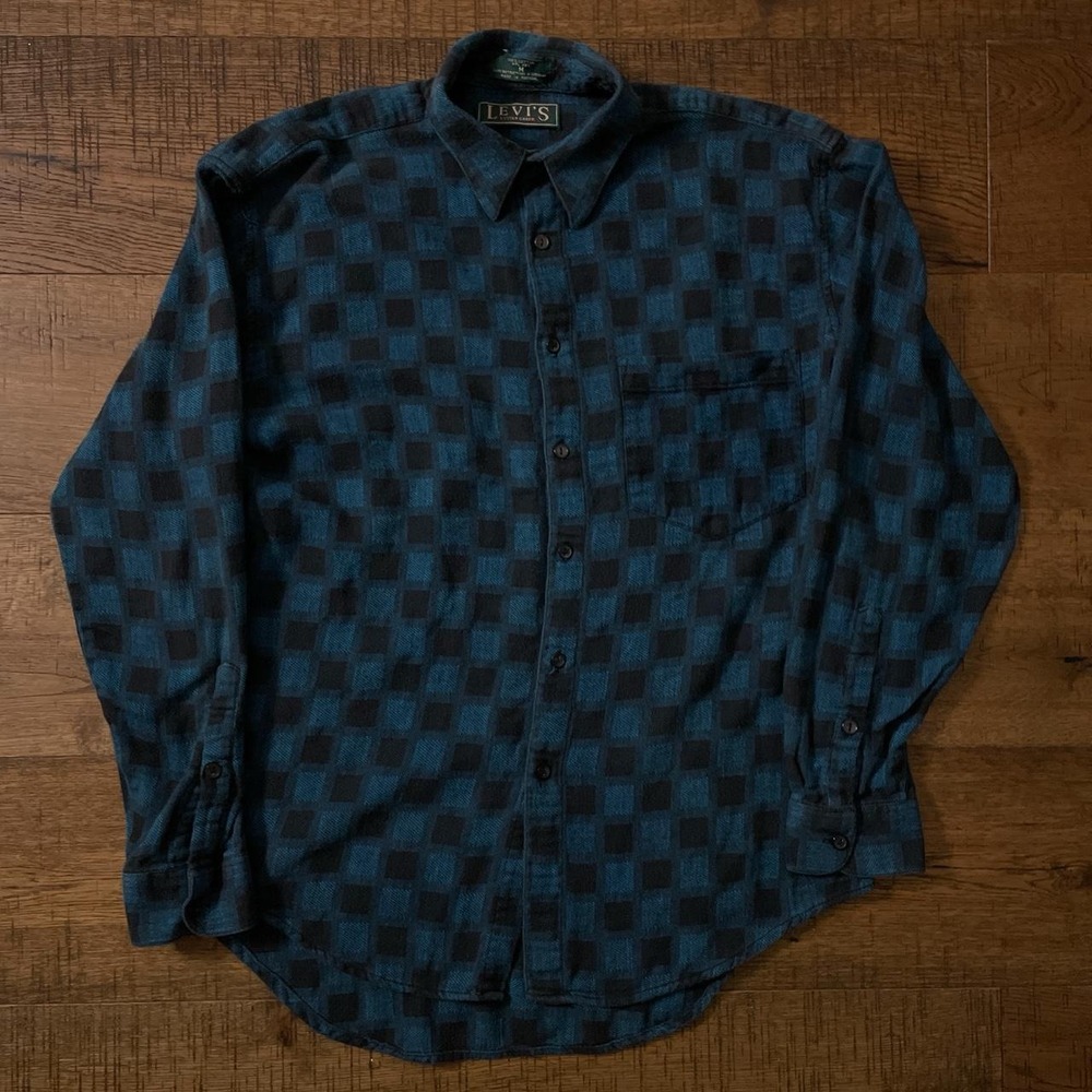Levi's Sutter Creek Flannel Shirt Mens M Blue Black Americana Plaid Vintage 80s